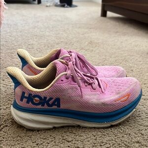 Hoka Pink and Blue Running Shoes